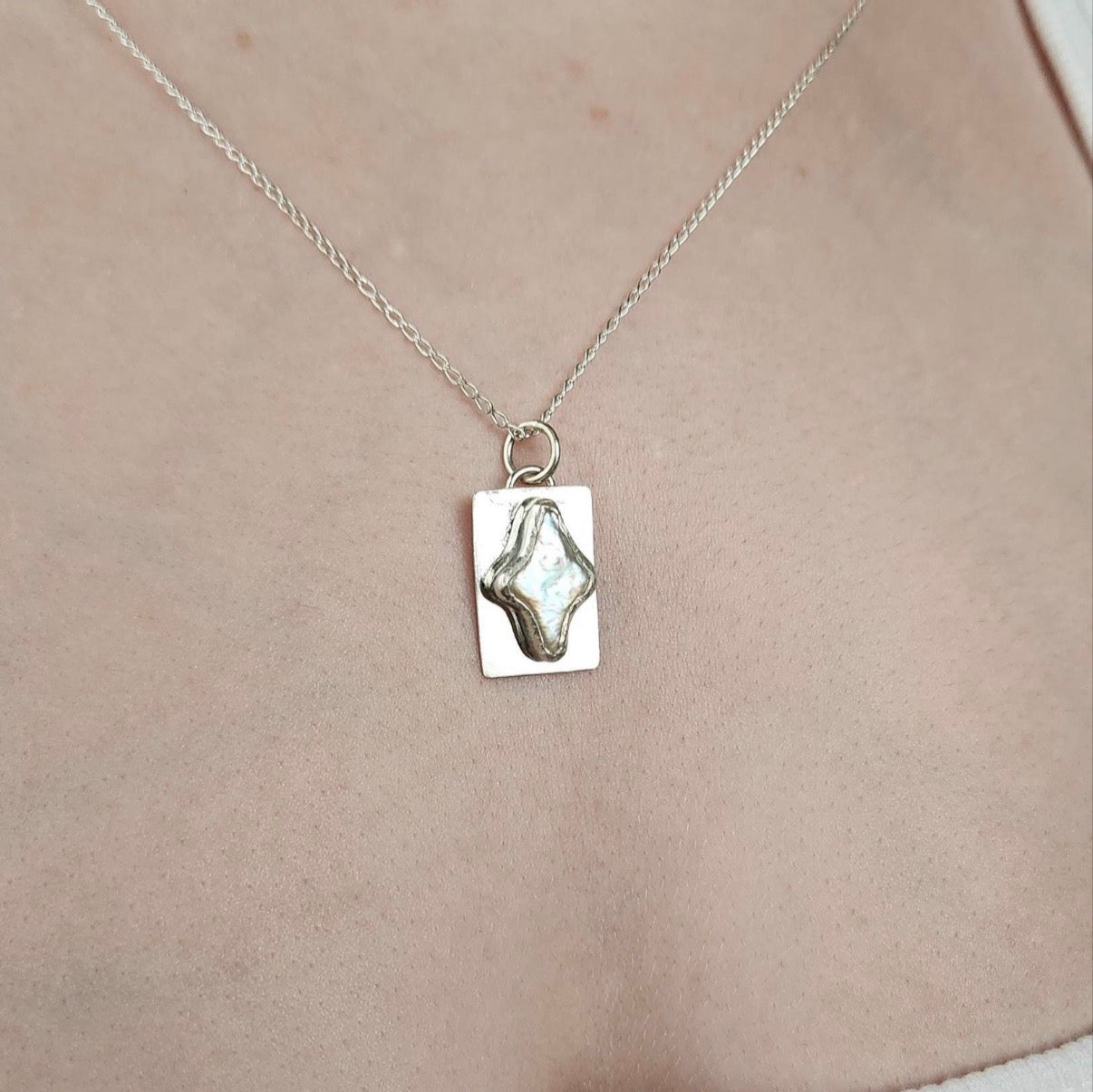 Diamond Shape Pearl Necklace Pendant