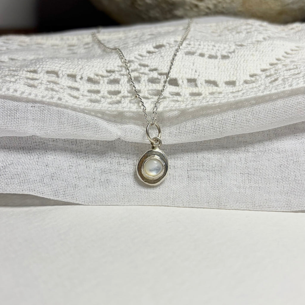 Mother of Pearl and Recycled Silver Dainty Necklace Pendant