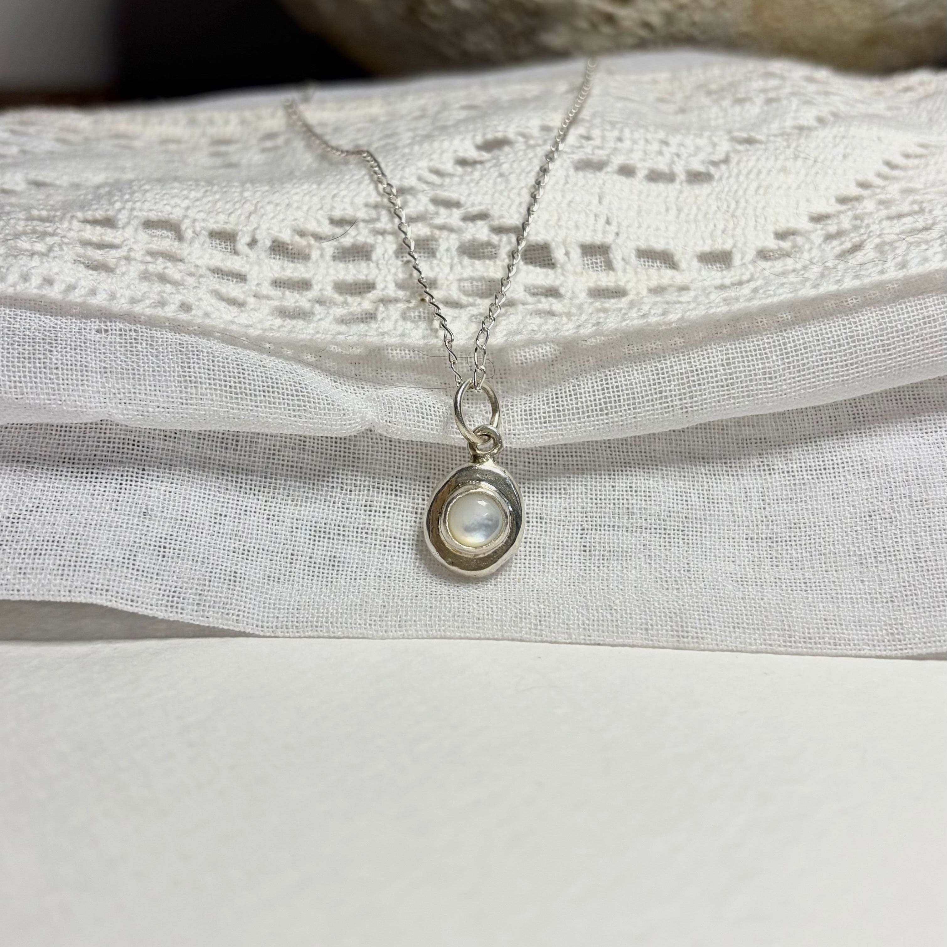 Mother of Pearl and Recycled Silver Dainty Necklace Pendant