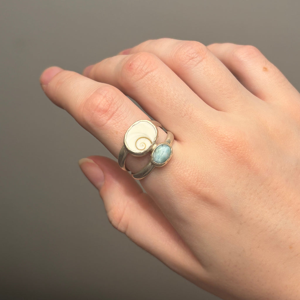 Shiva Eye Shell and Larimar Ring | Size 9.25 / Size S