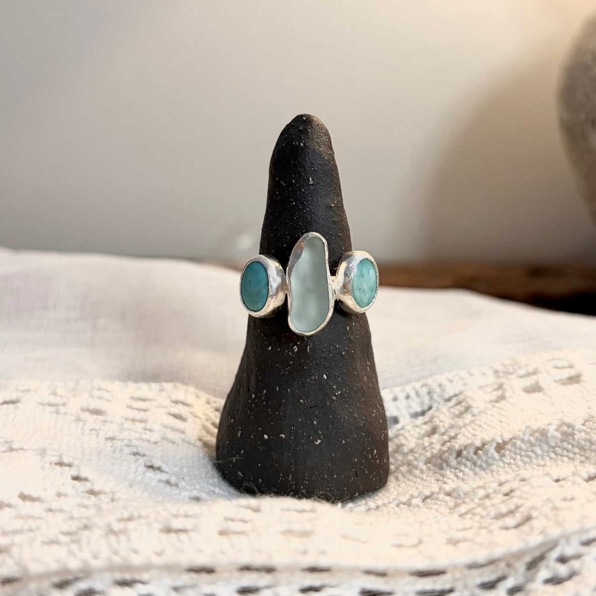 Sea Glass and Turquoise Ring | Size 7.5 / O 1/2