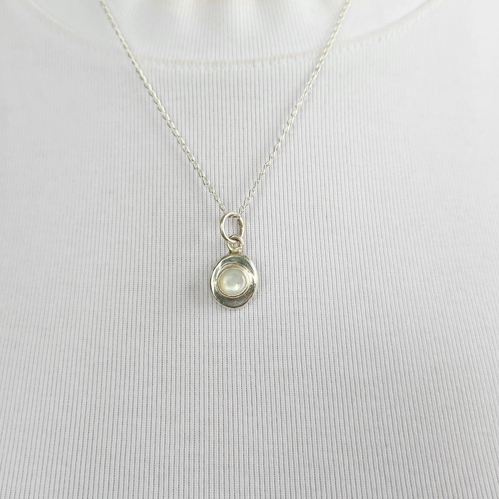 Mother of Pearl and Recycled Silver Dainty Necklace Pendant