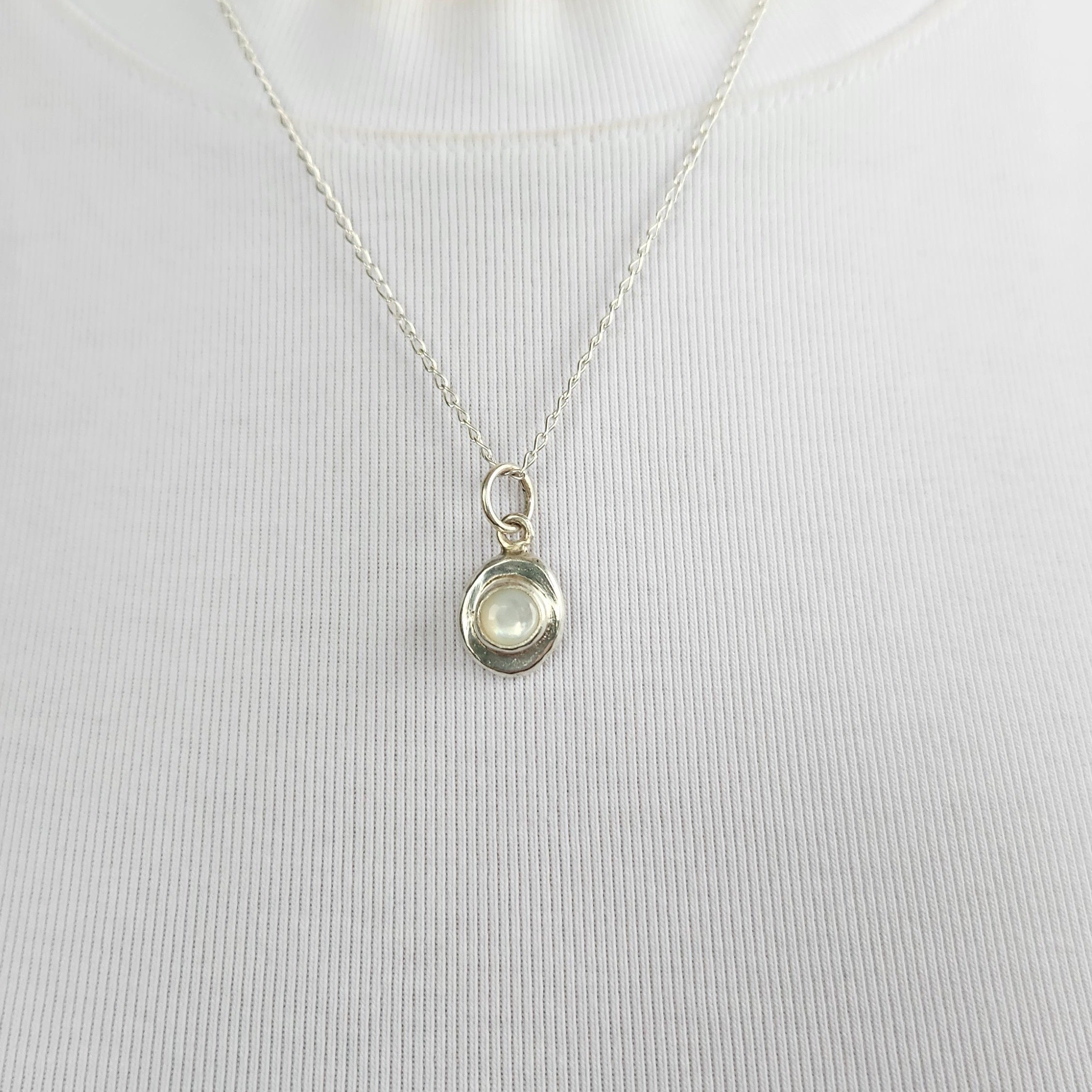 Mother of Pearl and Recycled Silver Dainty Necklace Pendant
