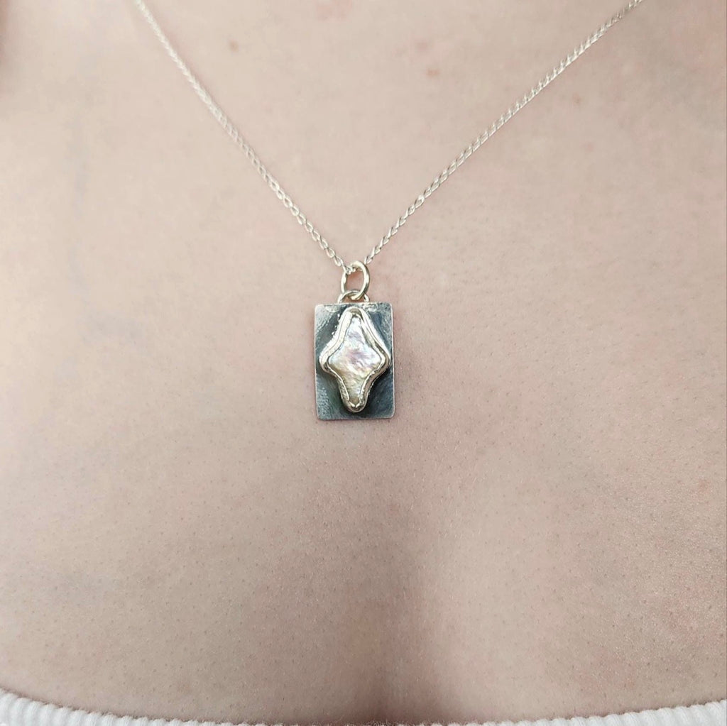 Diamond Shape Pearl Necklace Pendant