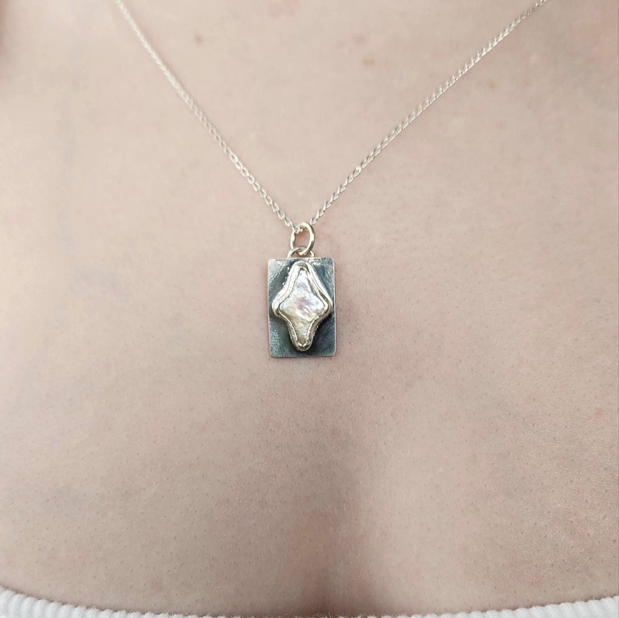 Diamond Shape Pearl Necklace Pendant