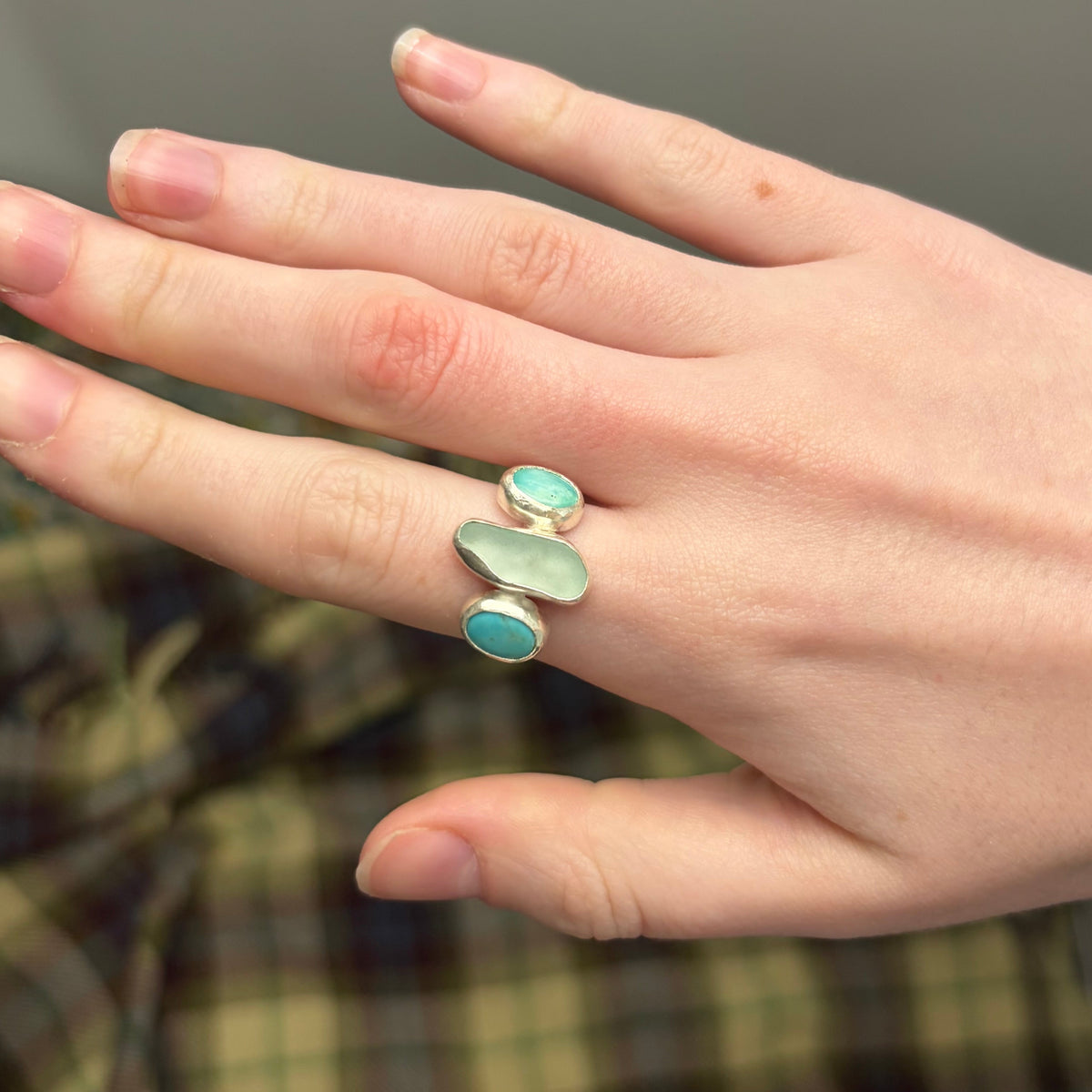 Sea Glass and Turquoise Ring | Size 7.5 / O 1/2