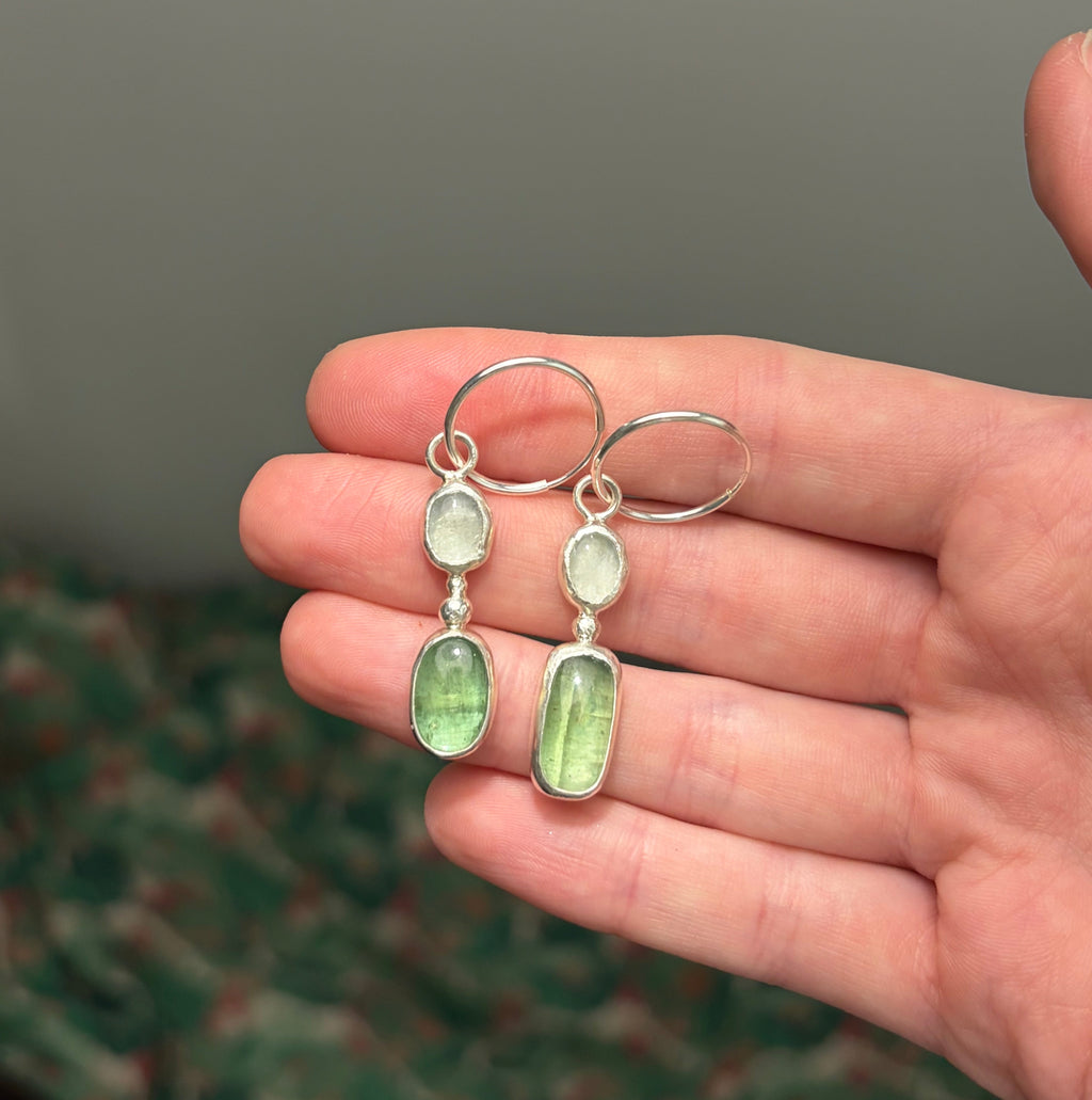 Aquamarine and Kyanite Asymmetrical Earrings