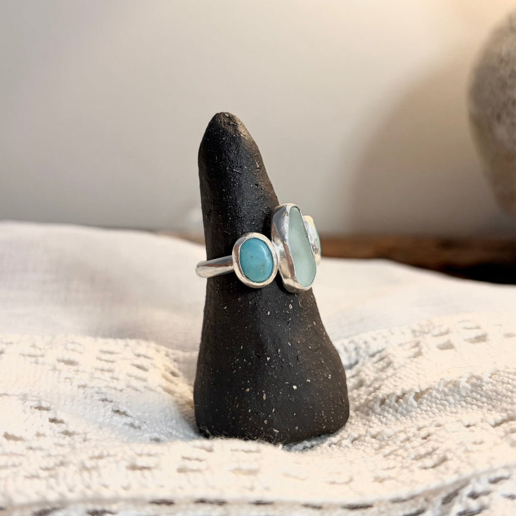 Sea Glass and Turquoise Ring | Size 7.5 / O 1/2
