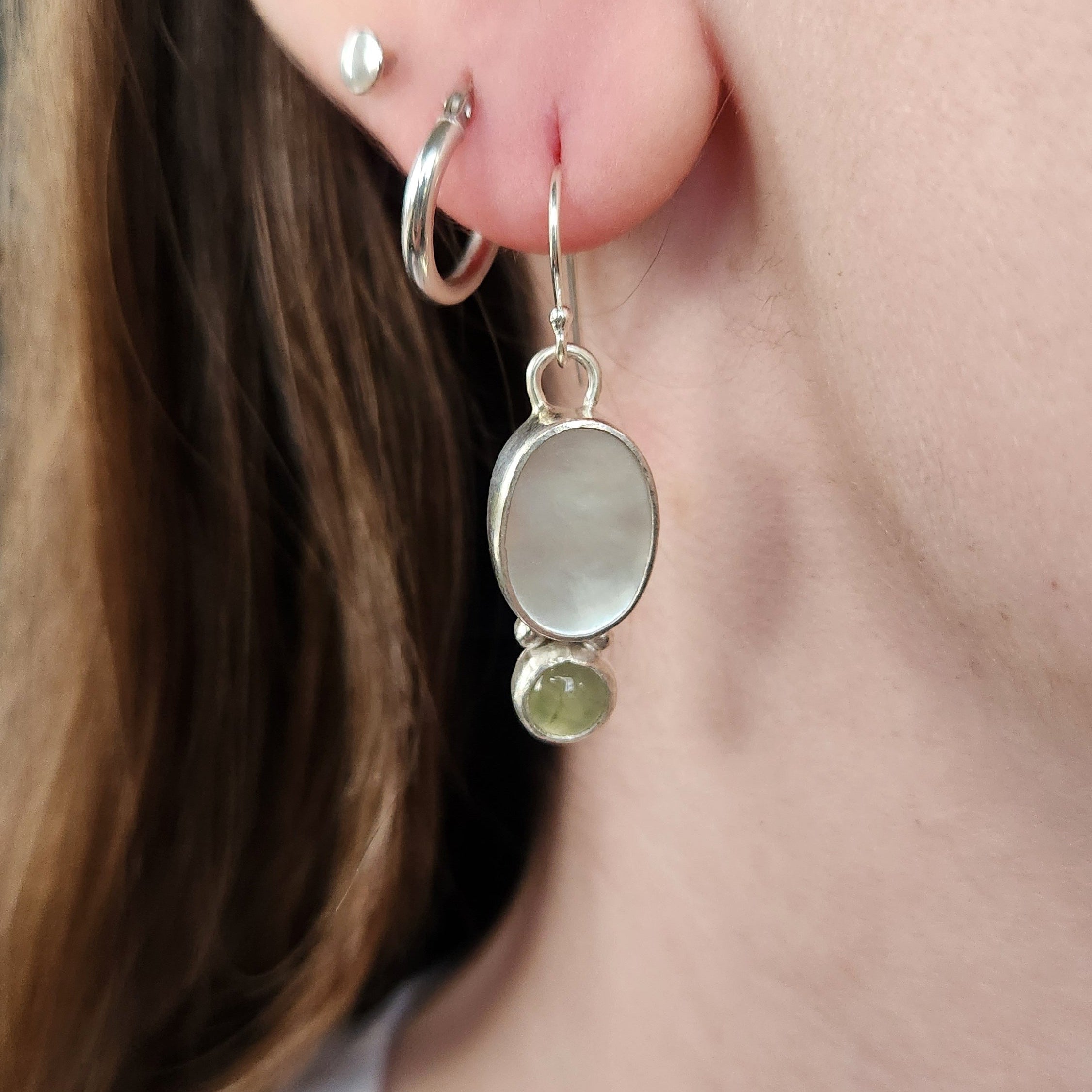 Mother of Pearl and Peridot Dangle Earrings