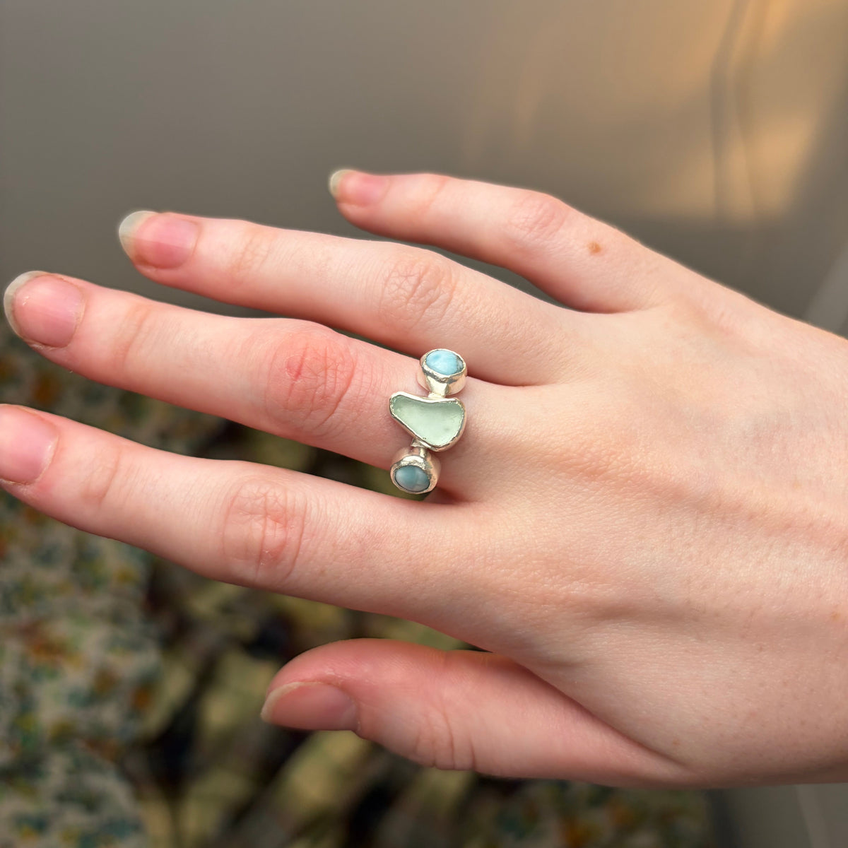 Sea Glass and Larimar Ring | Size 6.75 / Size N
