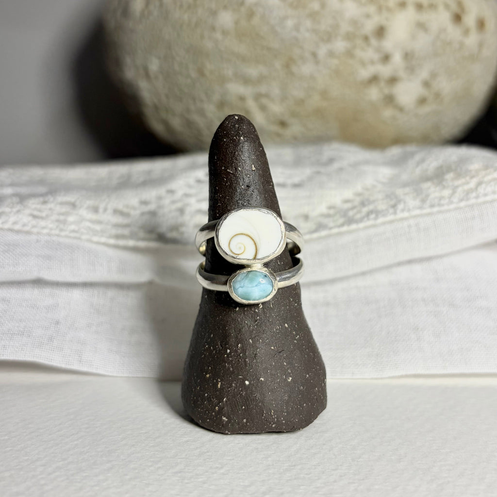 Shiva Eye Shell and Larimar Ring | Size 9.25 / Size S