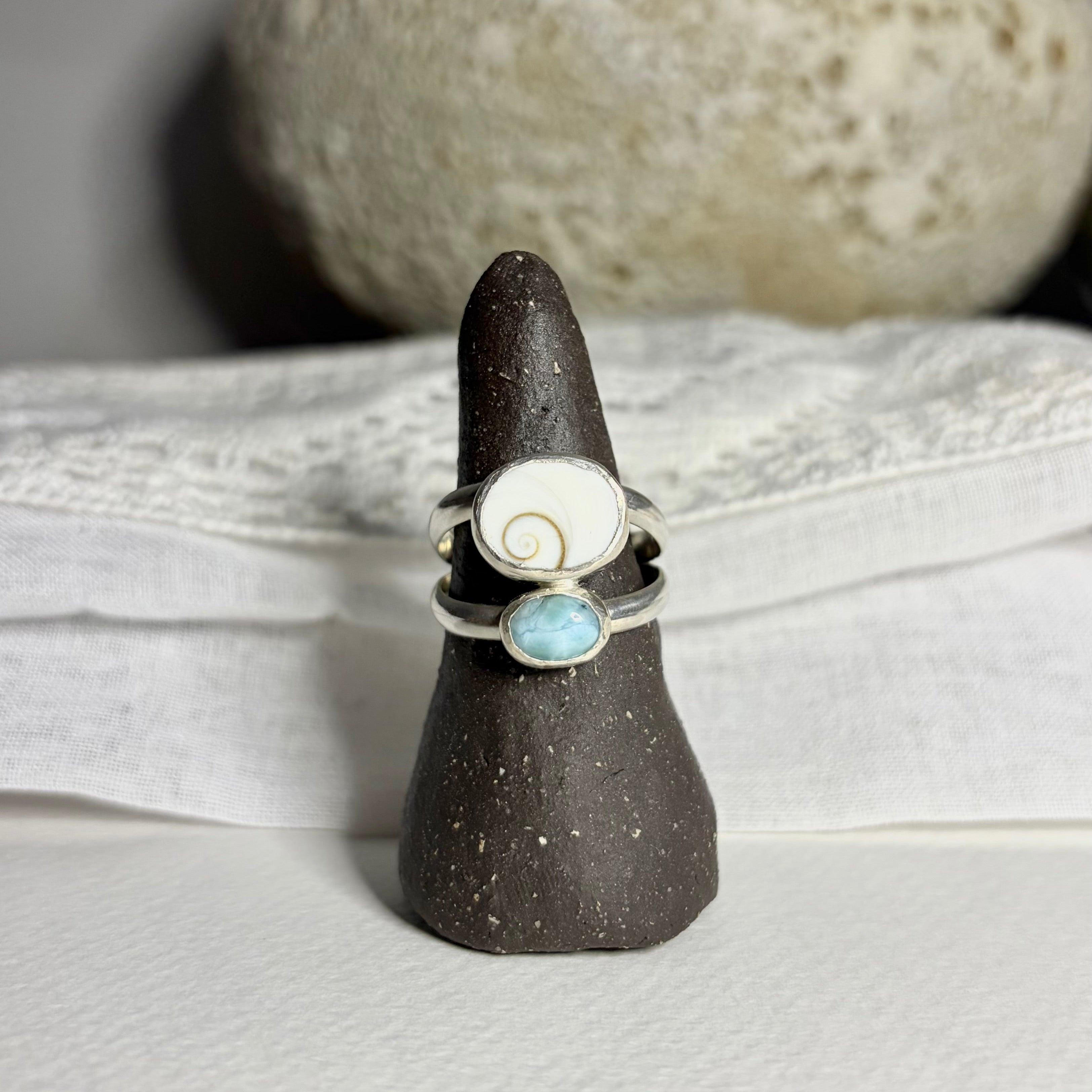 Shiva Eye Shell and Larimar Ring | Size 9.25 / Size S