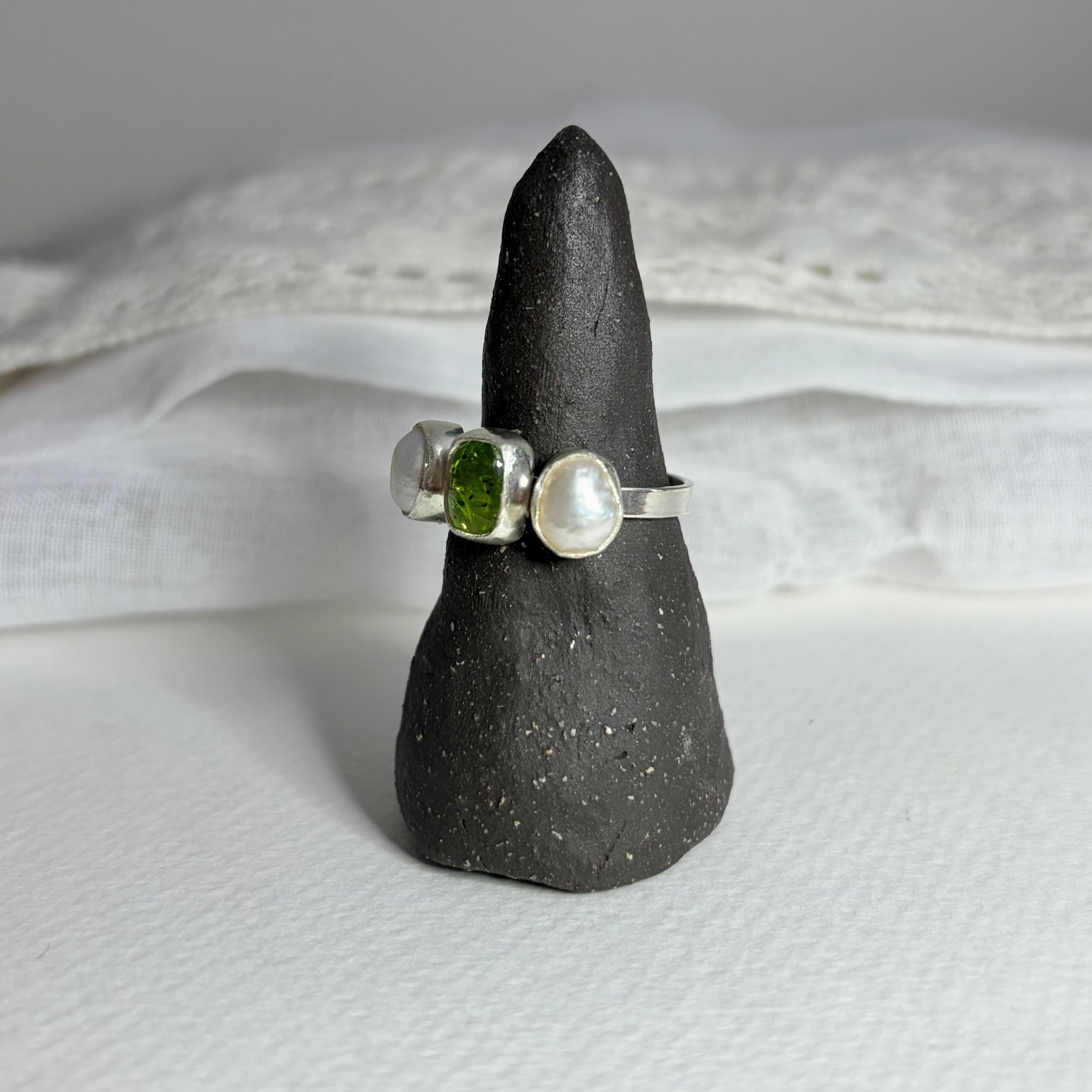 Peridot and Pearl Ring | Size 8.75 / Size R