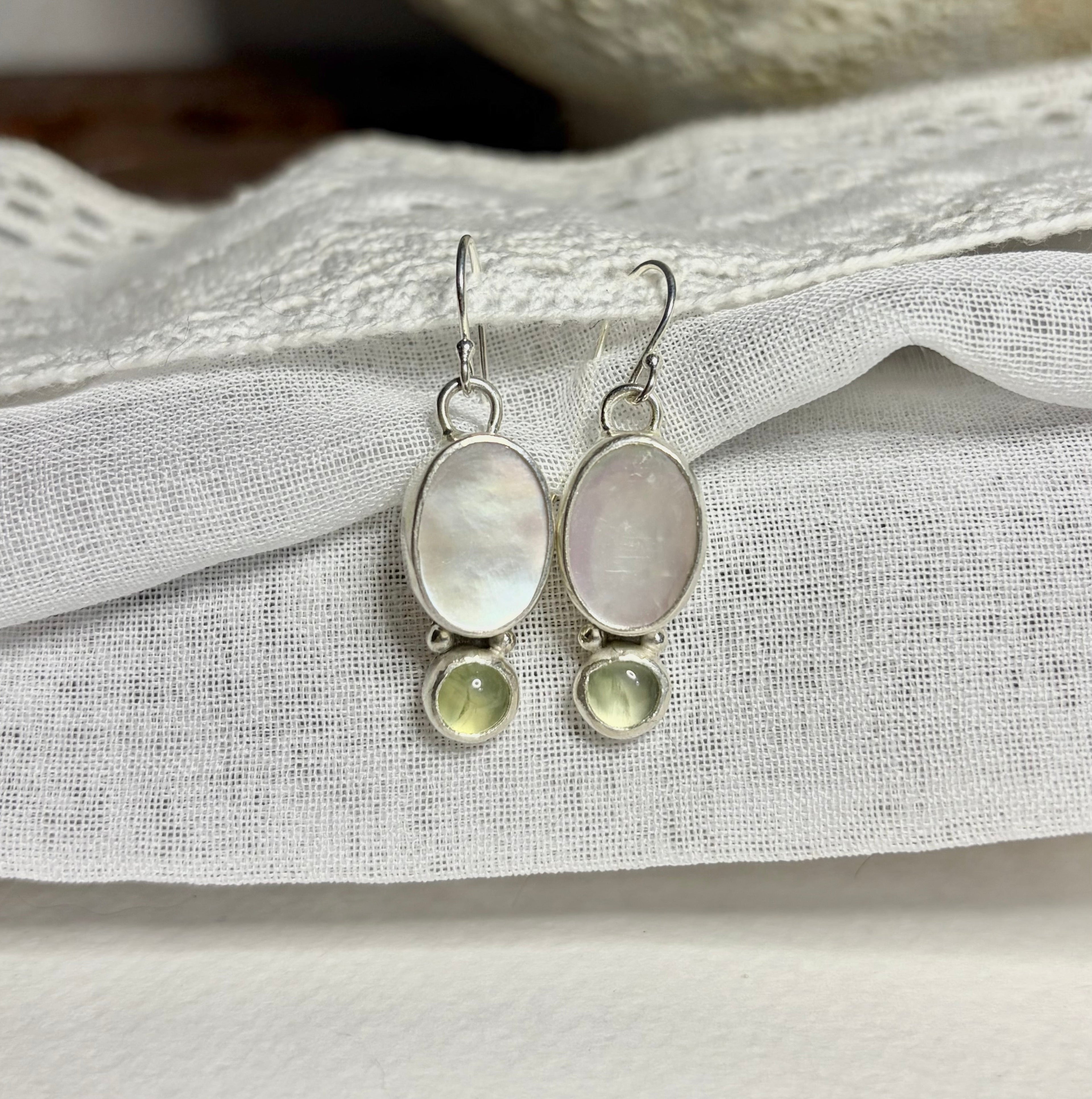 Mother of Pearl and Peridot Dangle Earrings