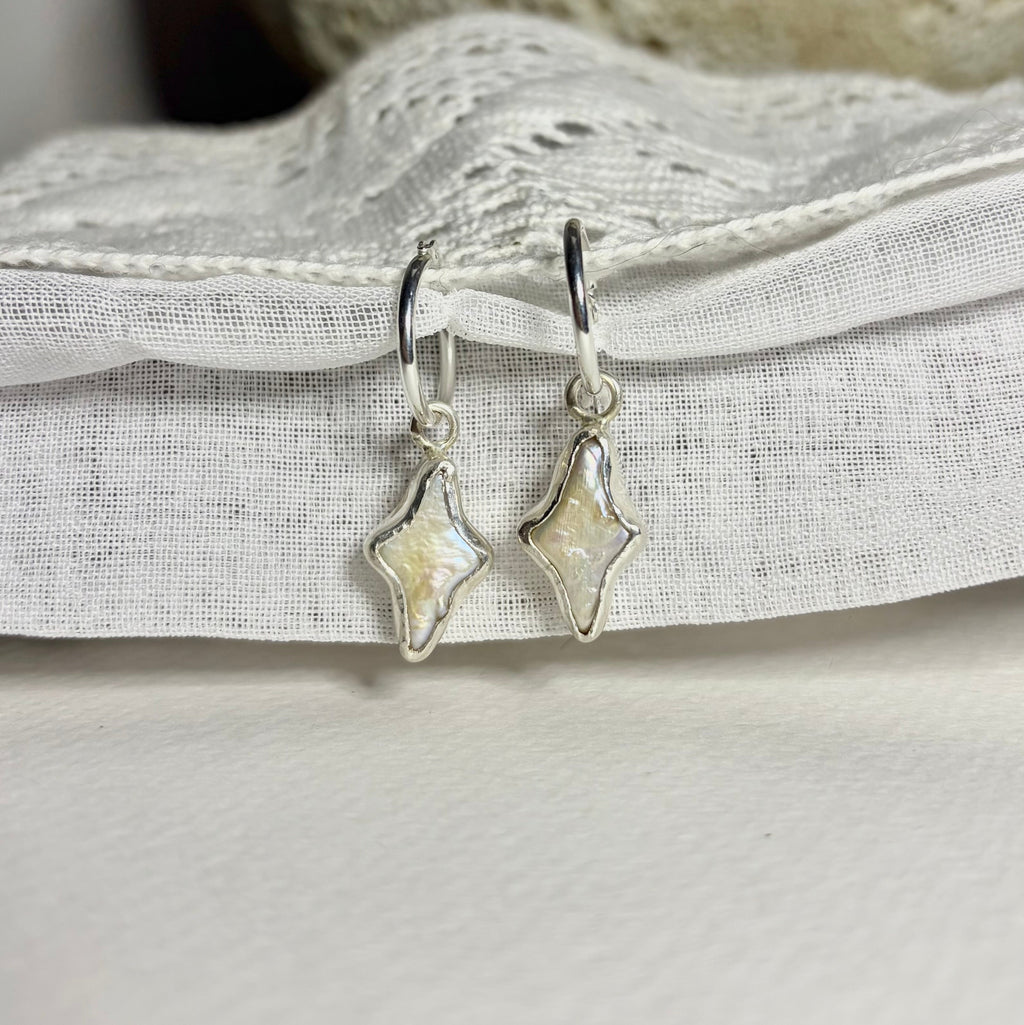 Diamond Shape Pearl Earring Hoops