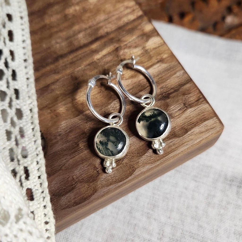 Moss Agate Hoop Earrings