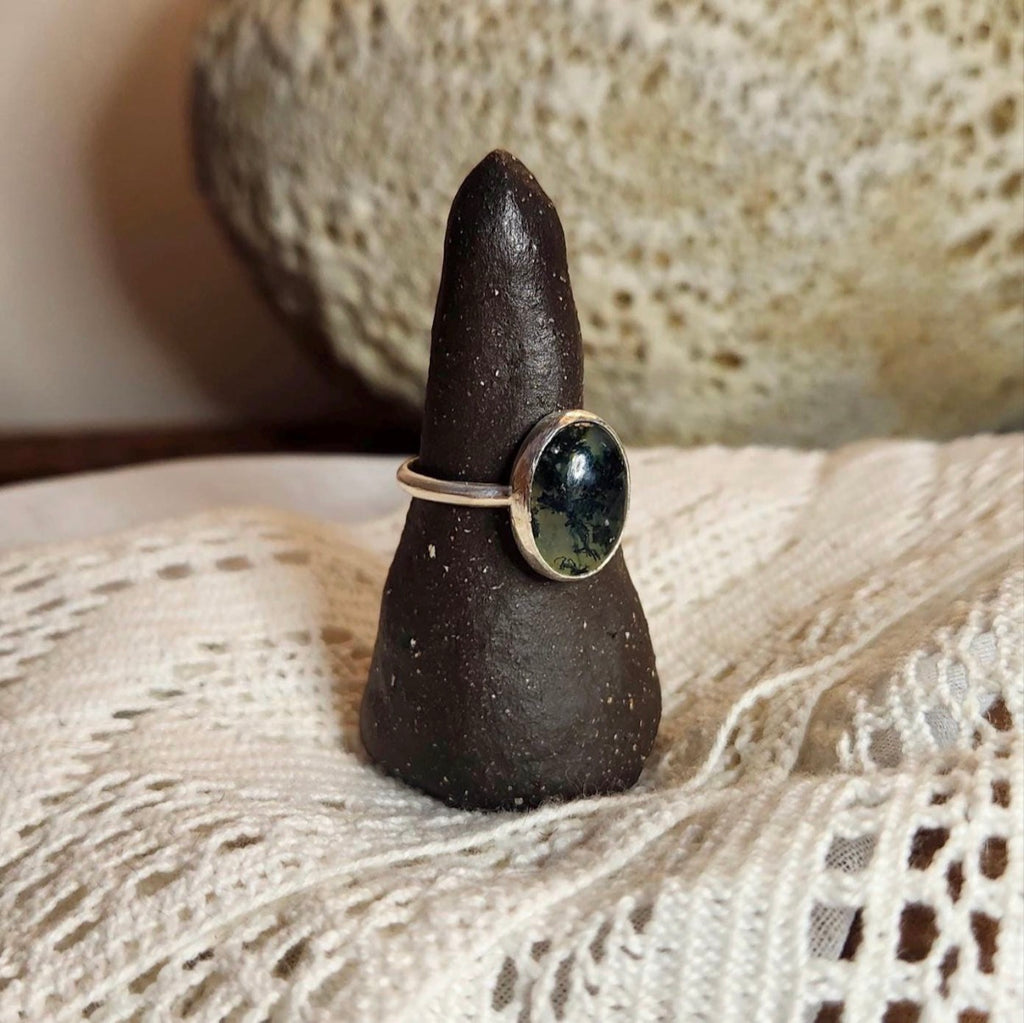 Moss Agate Ring | Size 9.5 / Size S 1/2