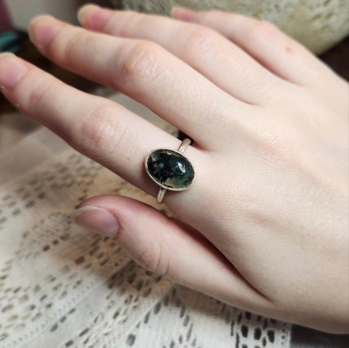 Moss Agate Ring | Size 9.5 / Size S 1/2