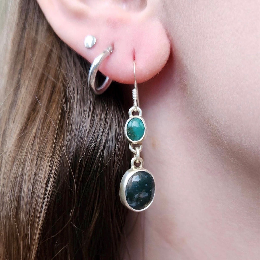 Turquoise and Moss Agate Dangle Earrings