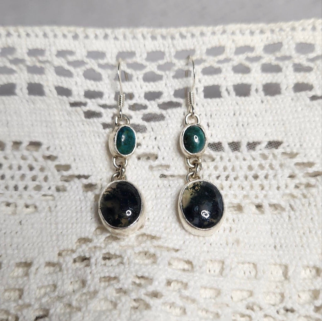 Turquoise and Moss Agate Dangle Earrings