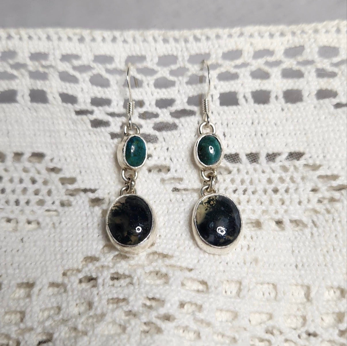 Turquoise and Moss Agate Dangle Earrings