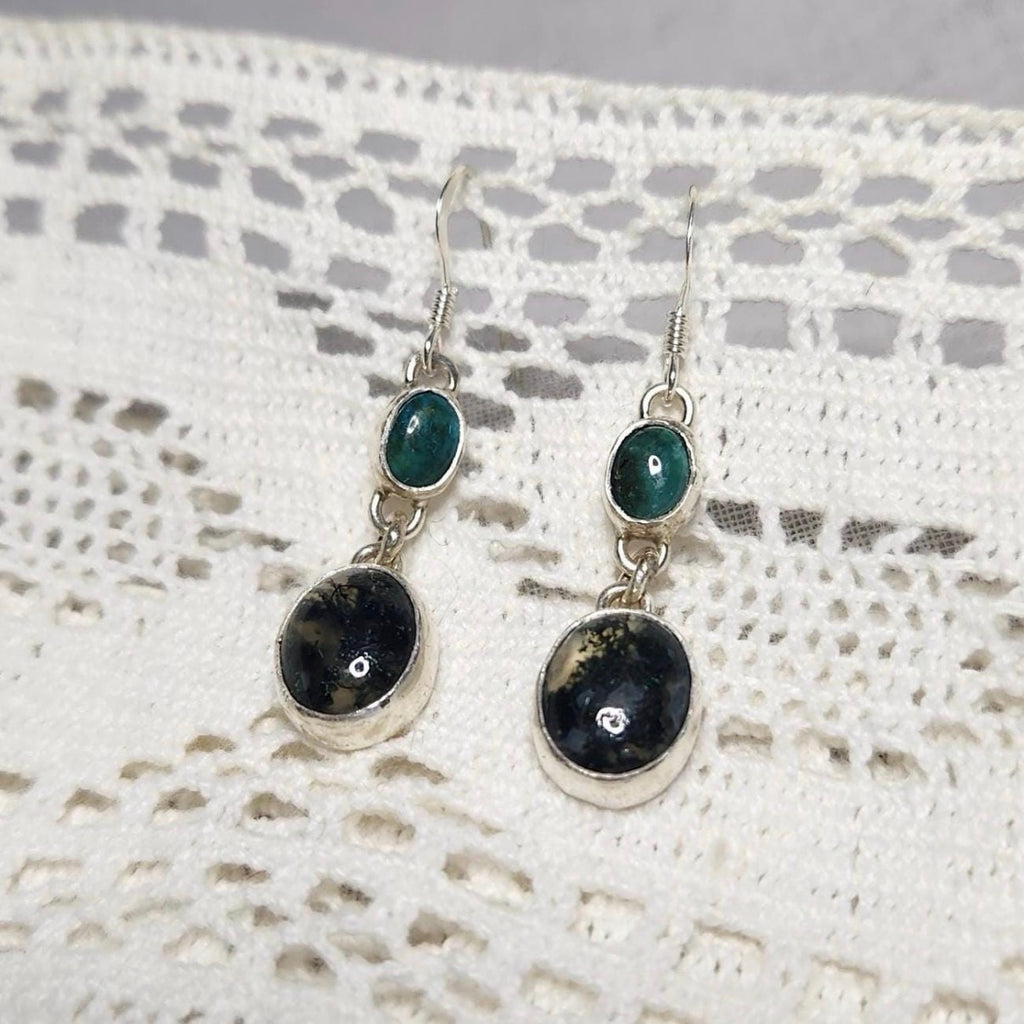 Turquoise and Moss Agate Dangle Earrings