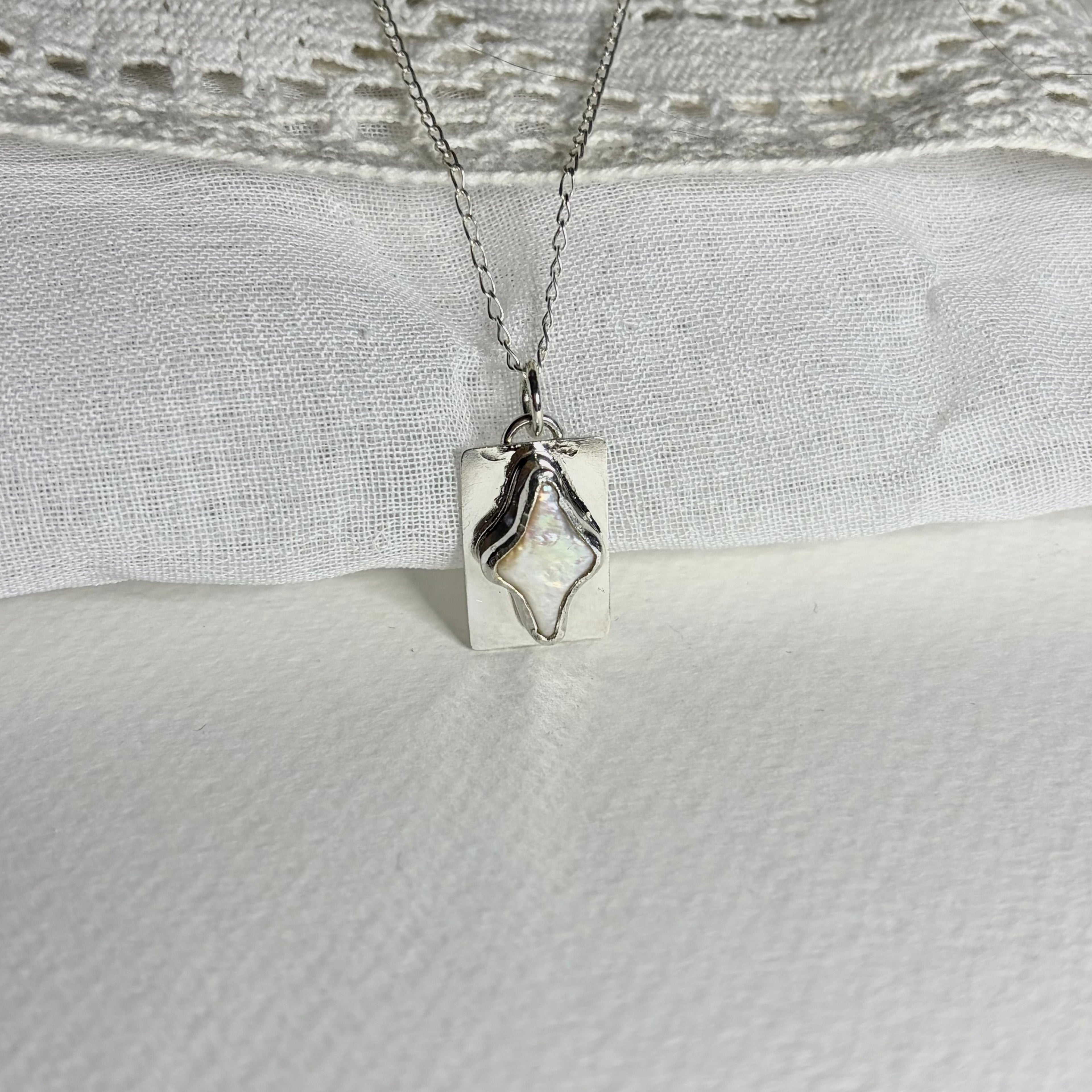 Diamond Shape Pearl Necklace Pendant
